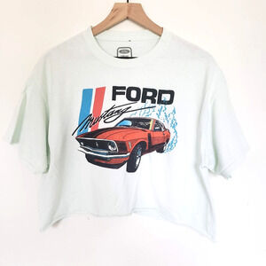 Ford Mustang Shirt Women SIZE M/L Cut Off Crop Top Graphic Red Muscle Car FLAW